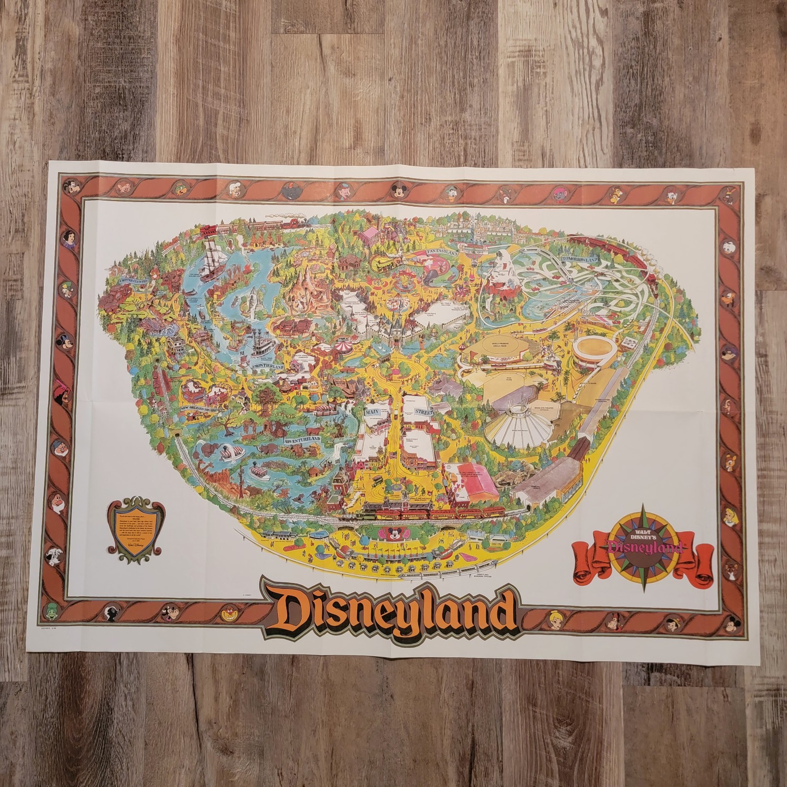 Vintage 1989 Walt Disney Disneyland Large Wall Map 30\