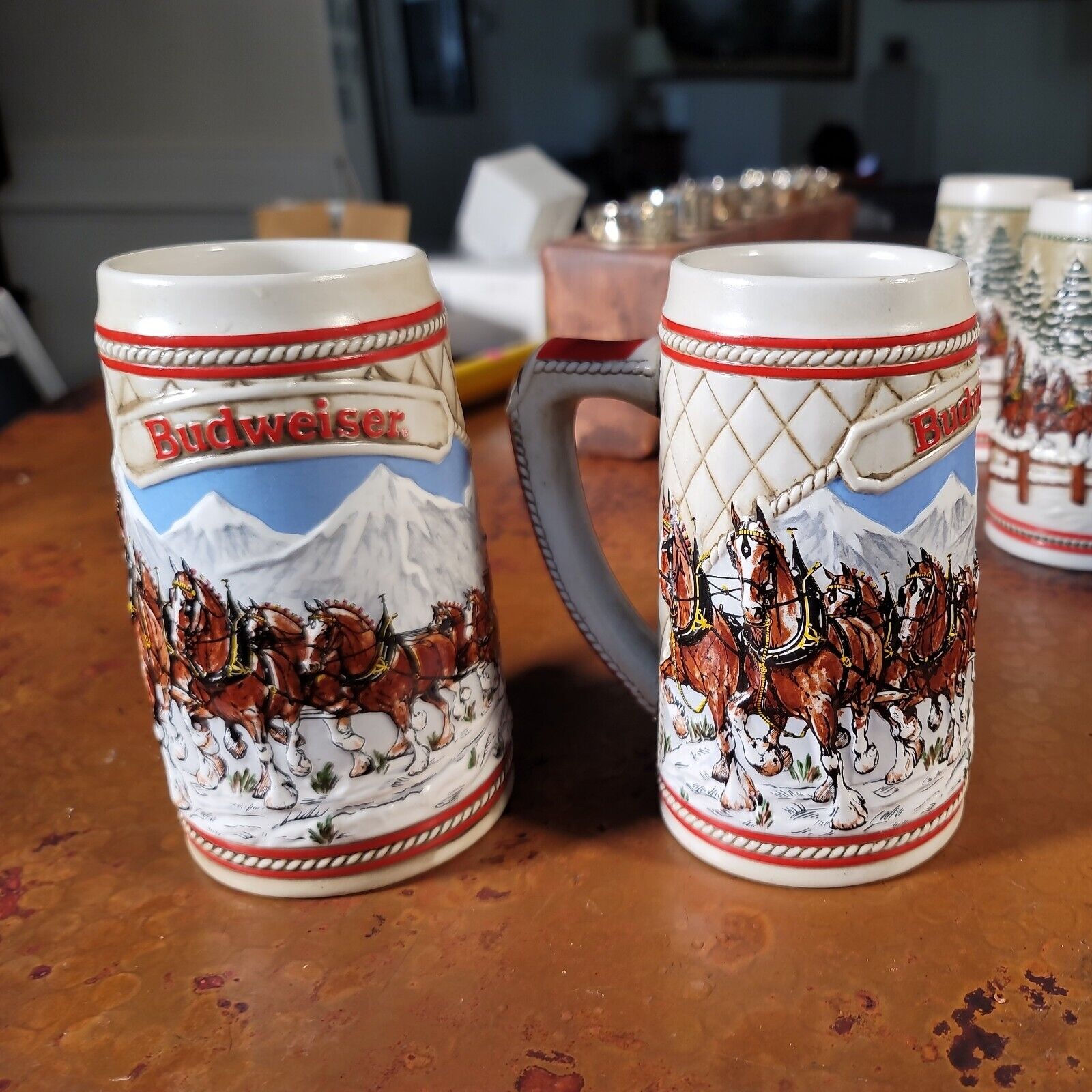 2 Budweiser Holiday Stein Mug Christmas Series 1985 A Series Limited Edition