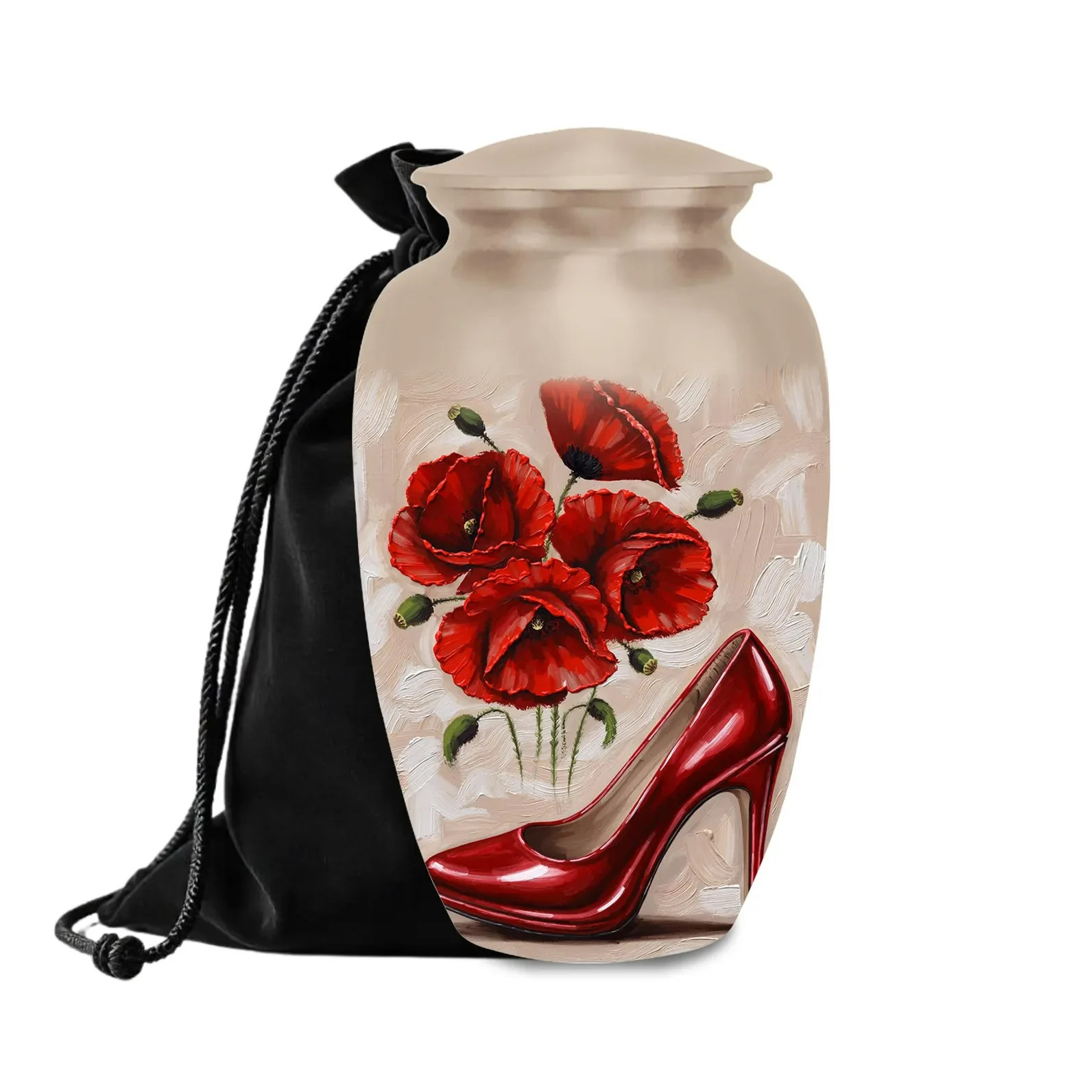 Red High Heel & Poppy Flower Cremation Urn - Elegant Memorial 10 INCH Red High Heel & Poppy Flower Cremation Urn - Elegant Memorial 10 INCH