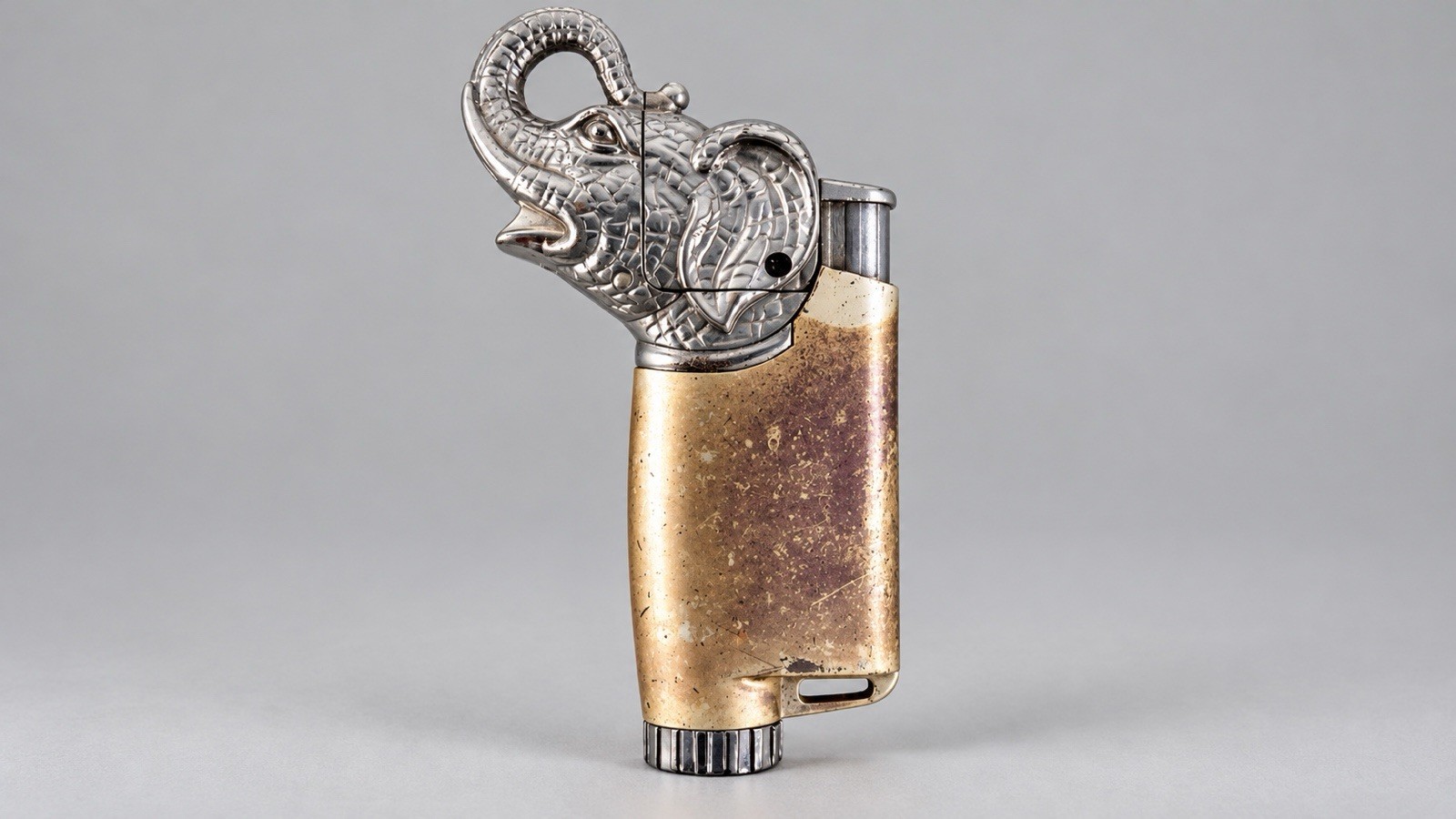Vintage 1990s Figural Elephant Pipe Lighter with Screw-Off Pipe Tamper Tool