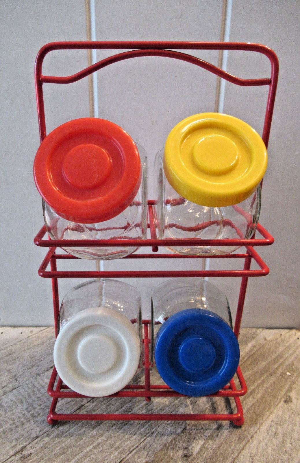 VTG MCM Kitchen Shop Display Stand Glass Jars Lids Penny Candy Spice Rack RARE