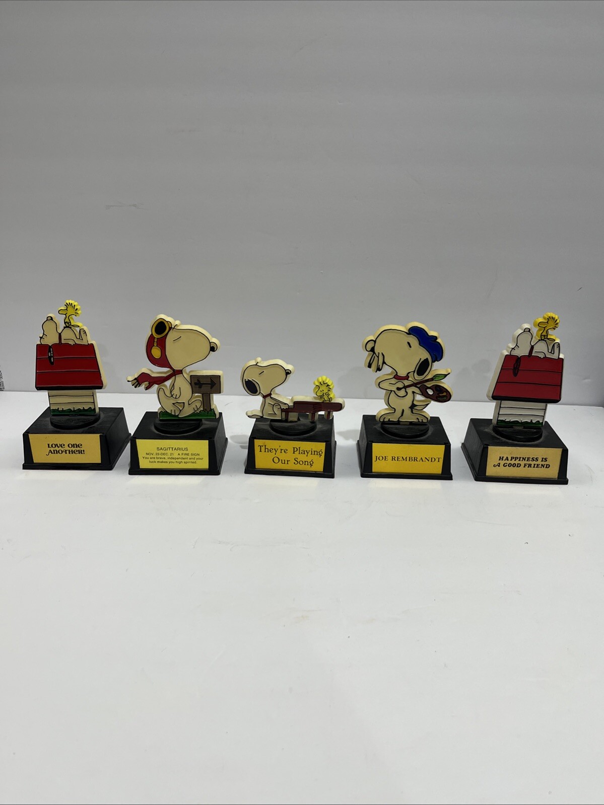 RARE Vintage Aviva Peanuts Snoopy Trophy Lot Of 5 Trophies 1958, 1965 And 1970