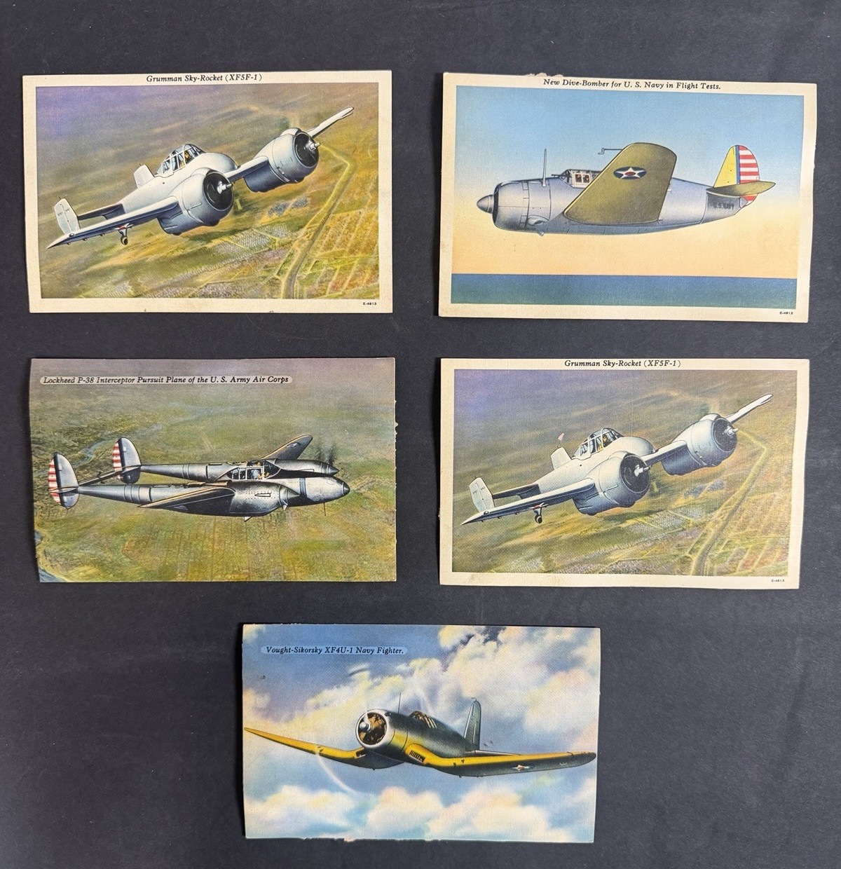 Vintage WWII Military Aviation Aircraft Postcards Lot of 5 US Navy Army 1940s