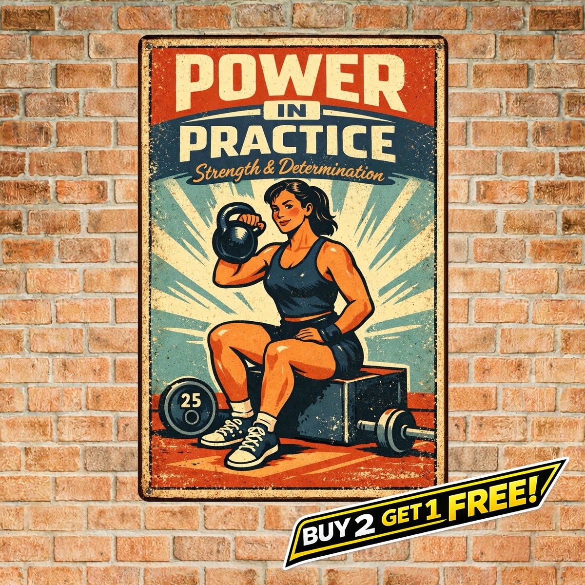 Strong Beautiful Gym Girl Metal Tin Sign Motivational Fitness Art