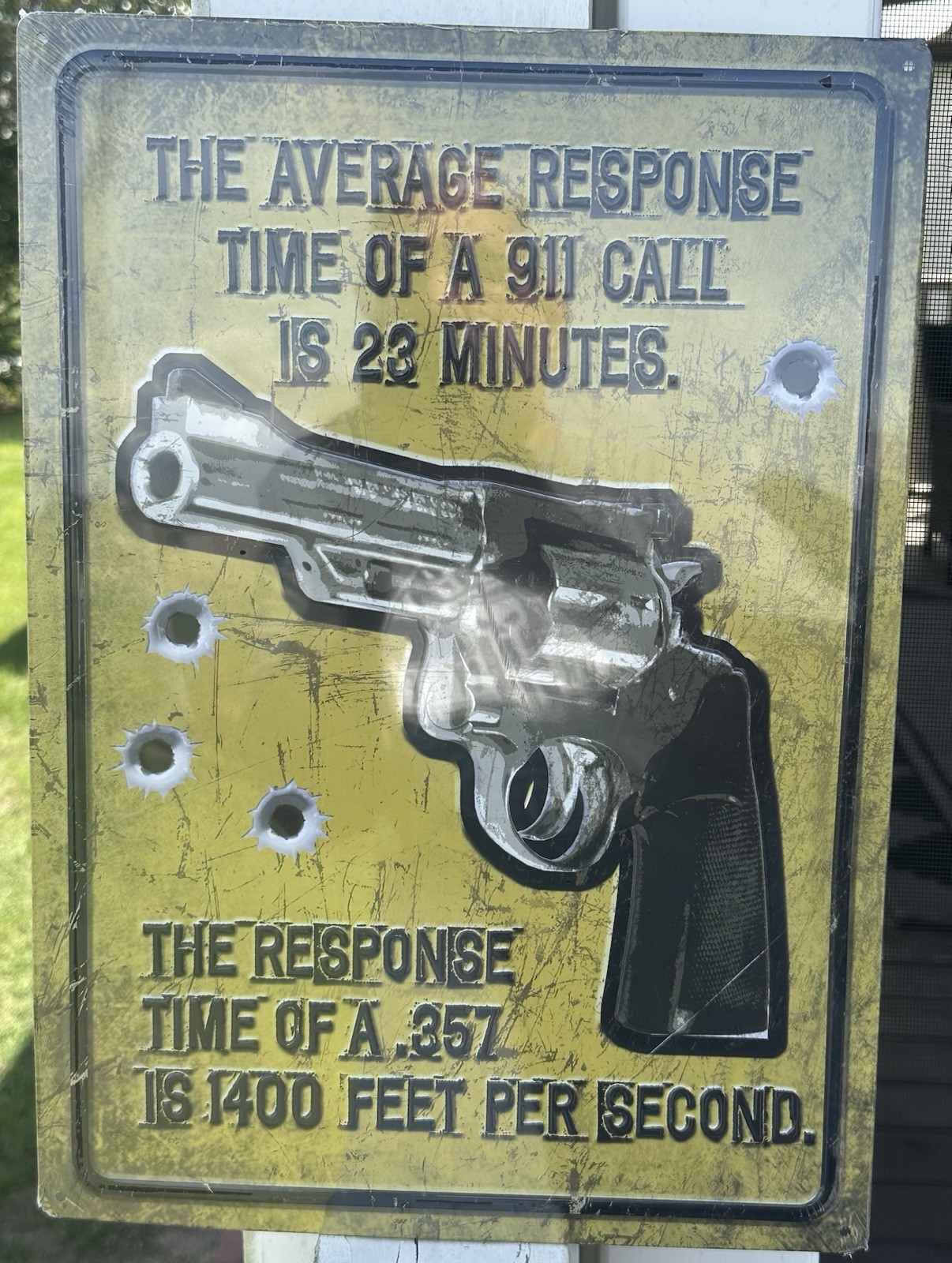 River’s Edge 911 Response Time .357 Revolver Metal Sign 17x12 Man Cave