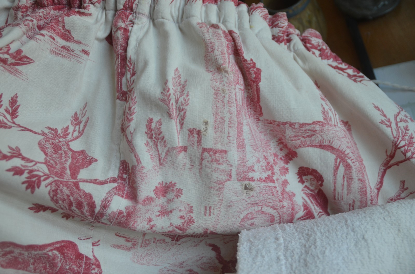 Pair of antique French pure cotton toile de Jouy curtains