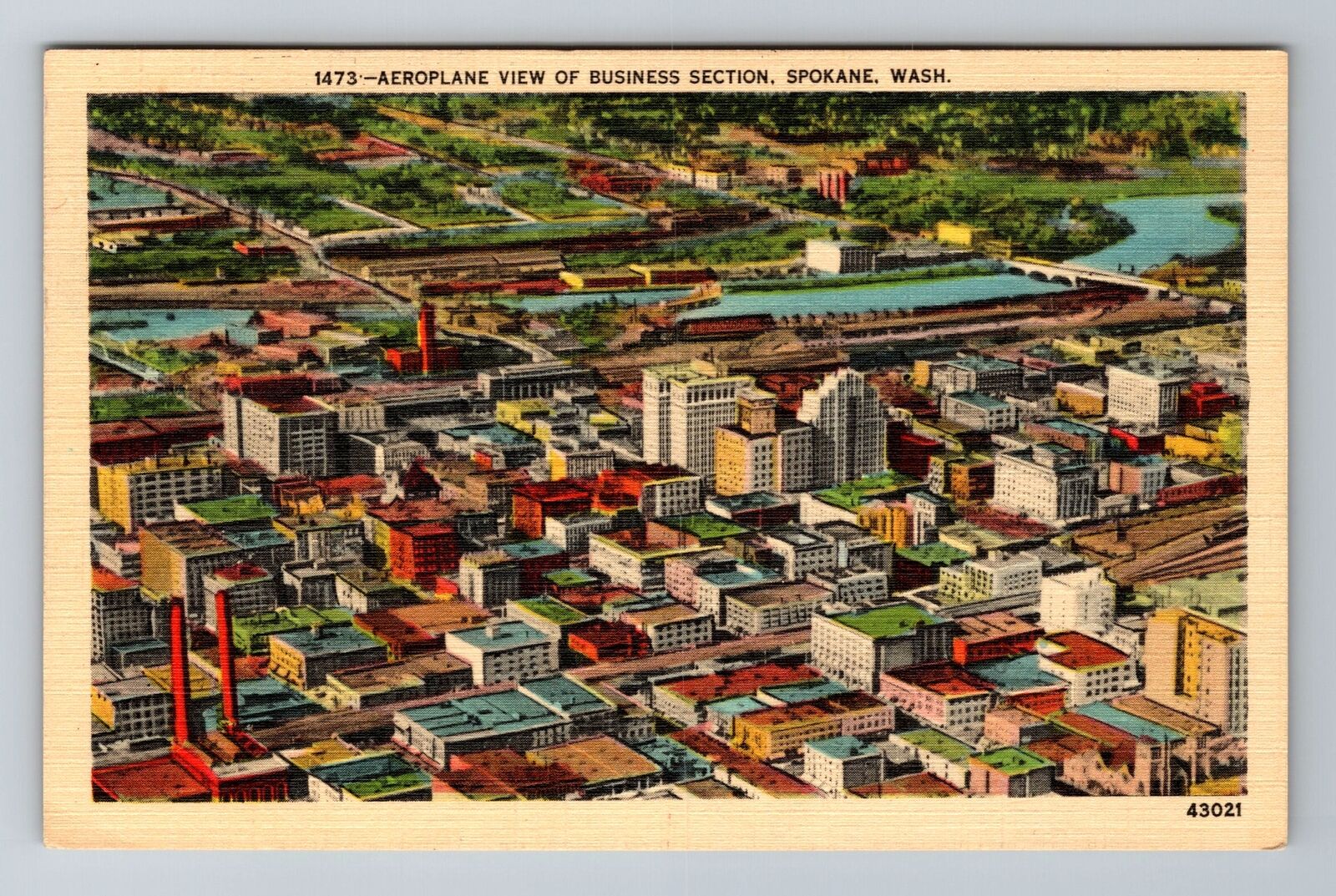 Spokane WA-Washington, Aerial Of Business Section, Antique, Vintage Postcard