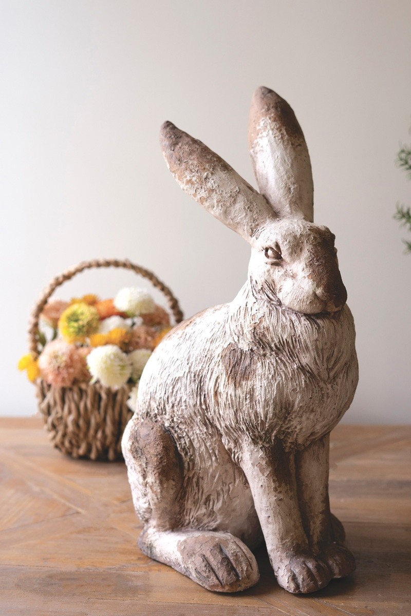 Large Sitting Bunny Rabbit Statue Antique Style Cottage Decor