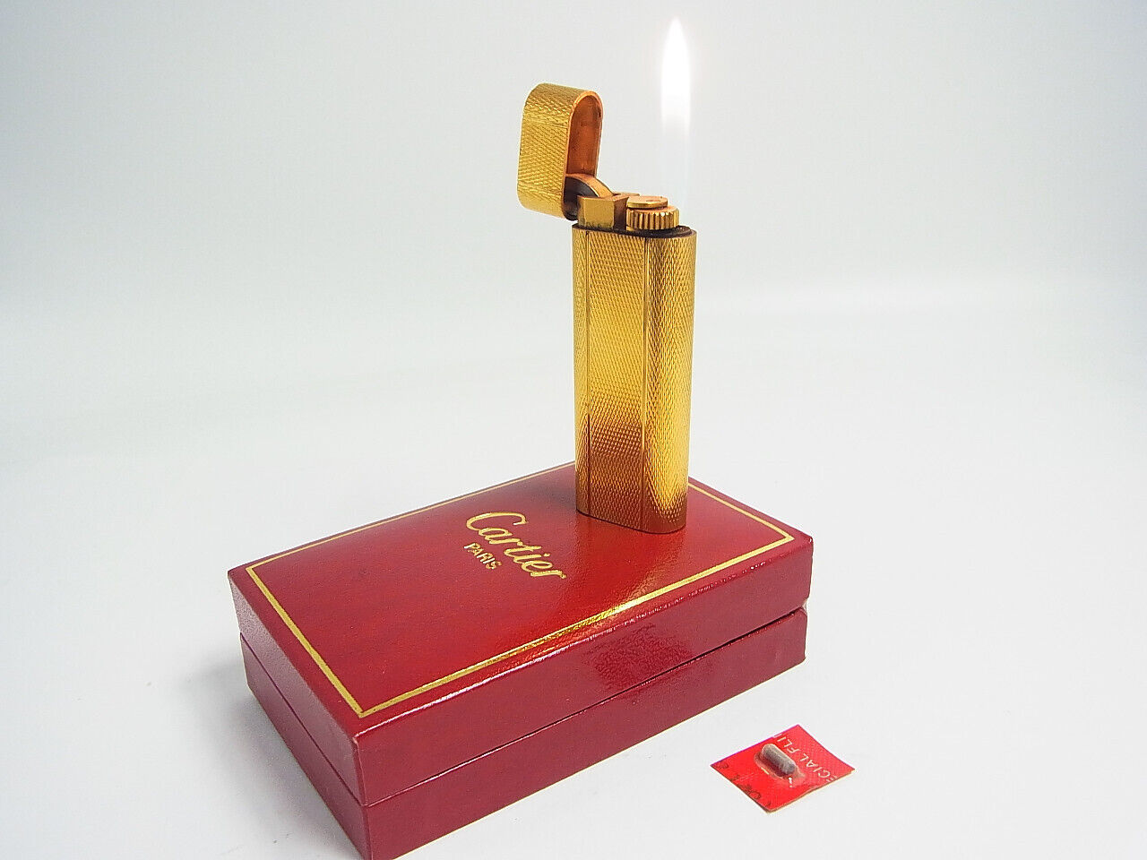Cartier Gas Lighter Gold Plated w/Box & flint All Working