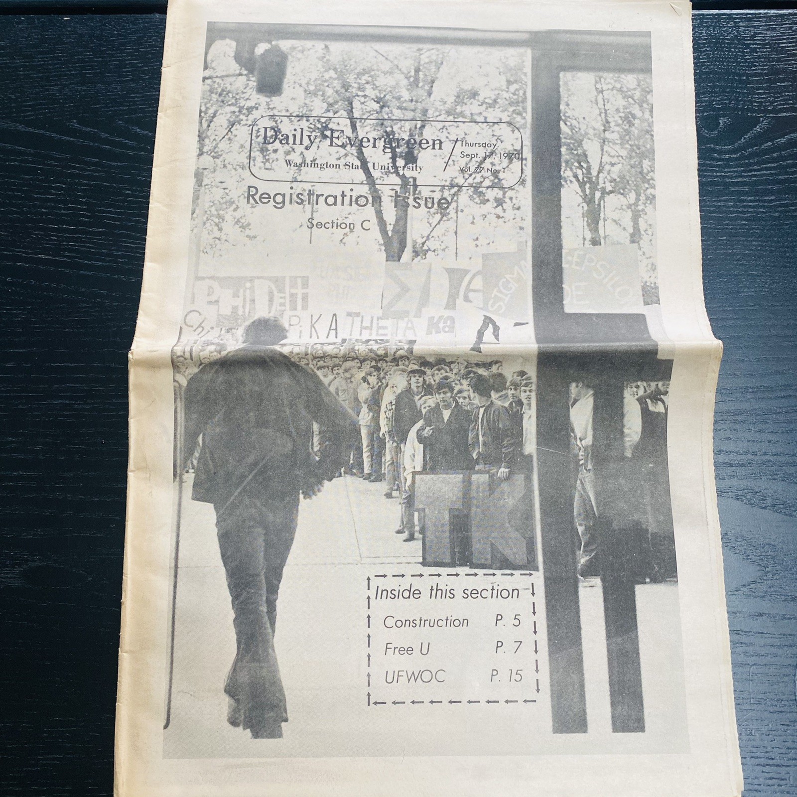 Daily Evergreen WSU Washington State University Newspaper 1970 Vtg Registration