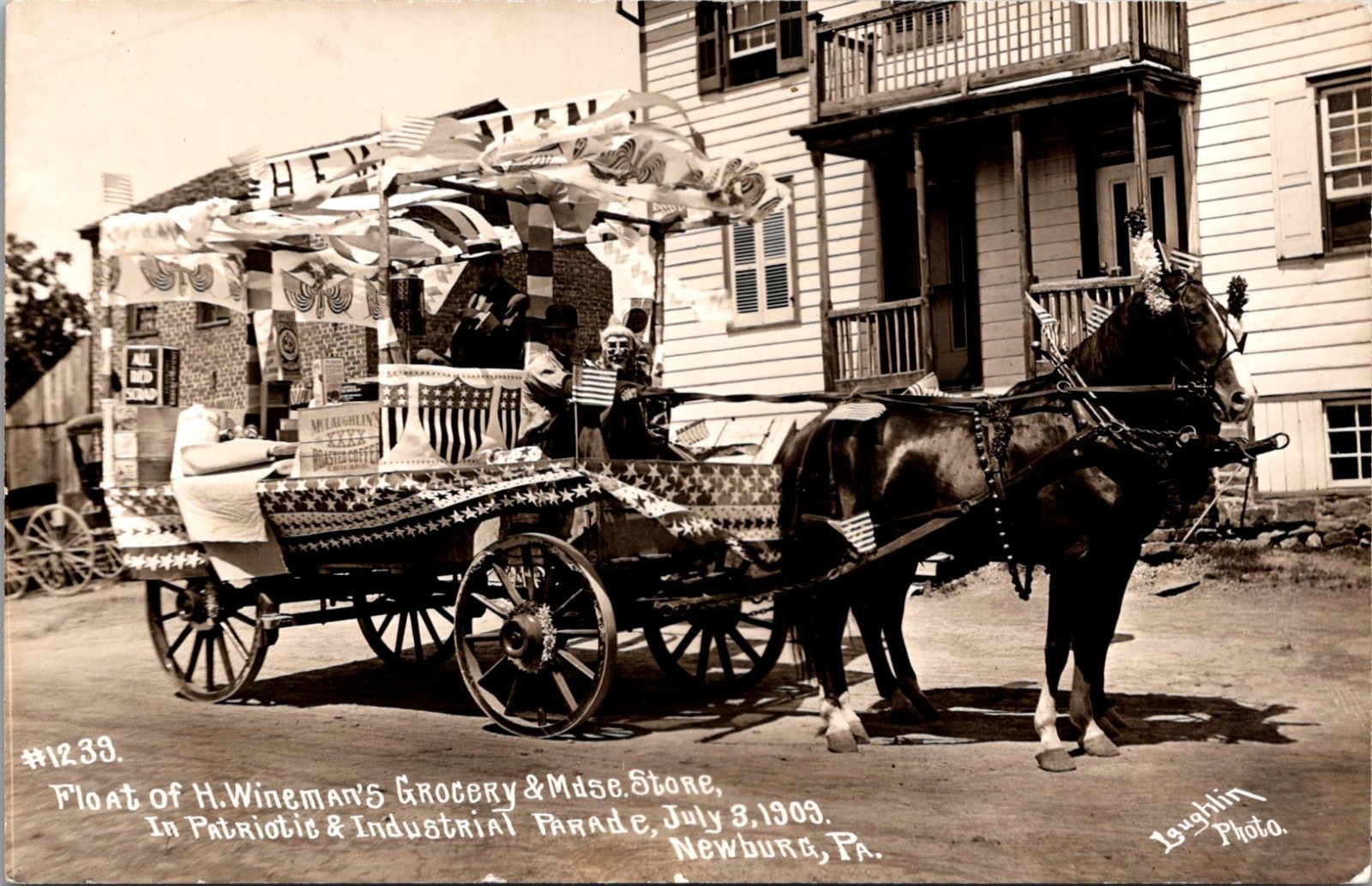 1909 Newburg PA Parade H Wineman Grocery & Store RPPC Real Photo Postcard 4P23-5