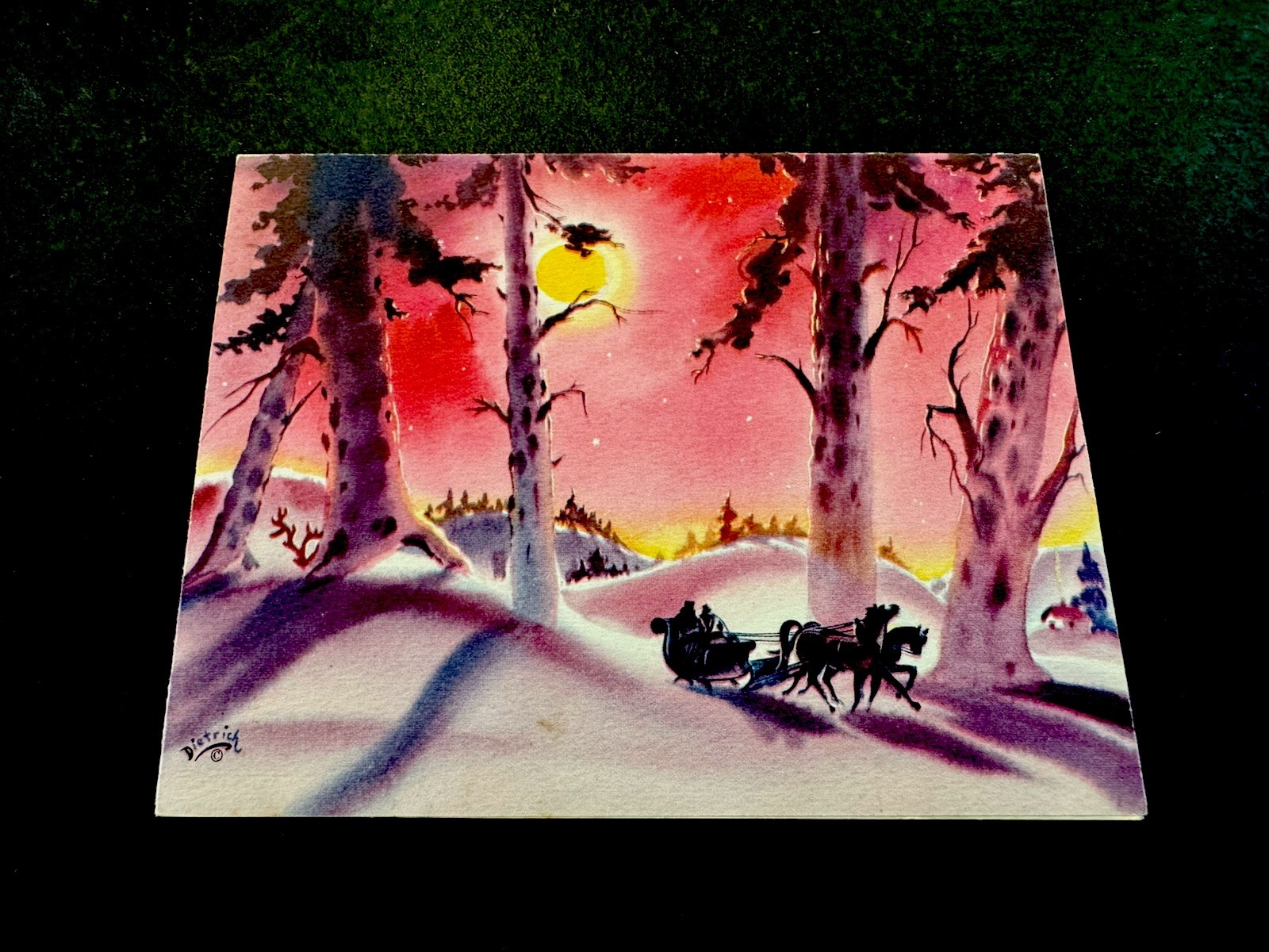 1 VTG American Artist Group Xmas Greeting Card by W. H. Dietrich Moonlit ❄️Ride