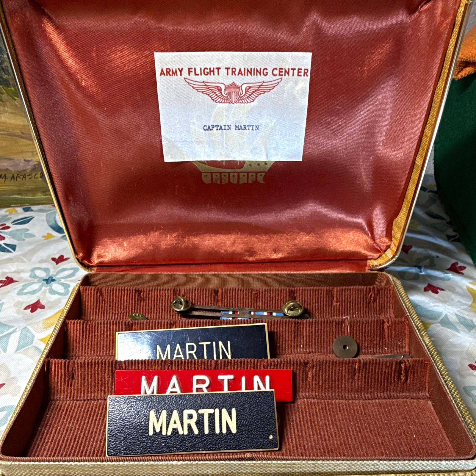 Vintage US Army Officer Estate Lot Pins Medals Ribbons Box - Capt Martin 