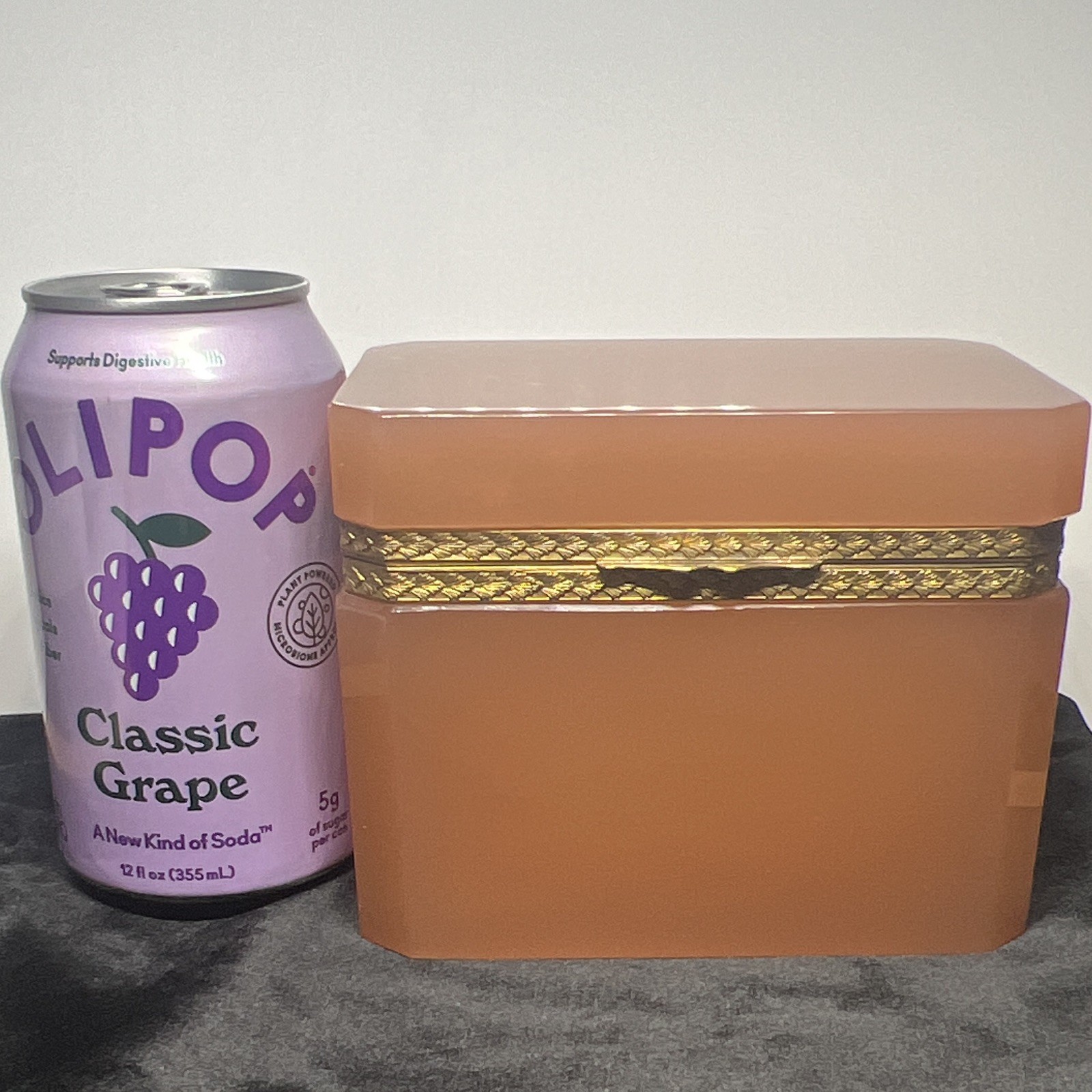 Deep Pink Rectangular Opaline Casket/Box w/Gold Trim Hinged & Lidded
