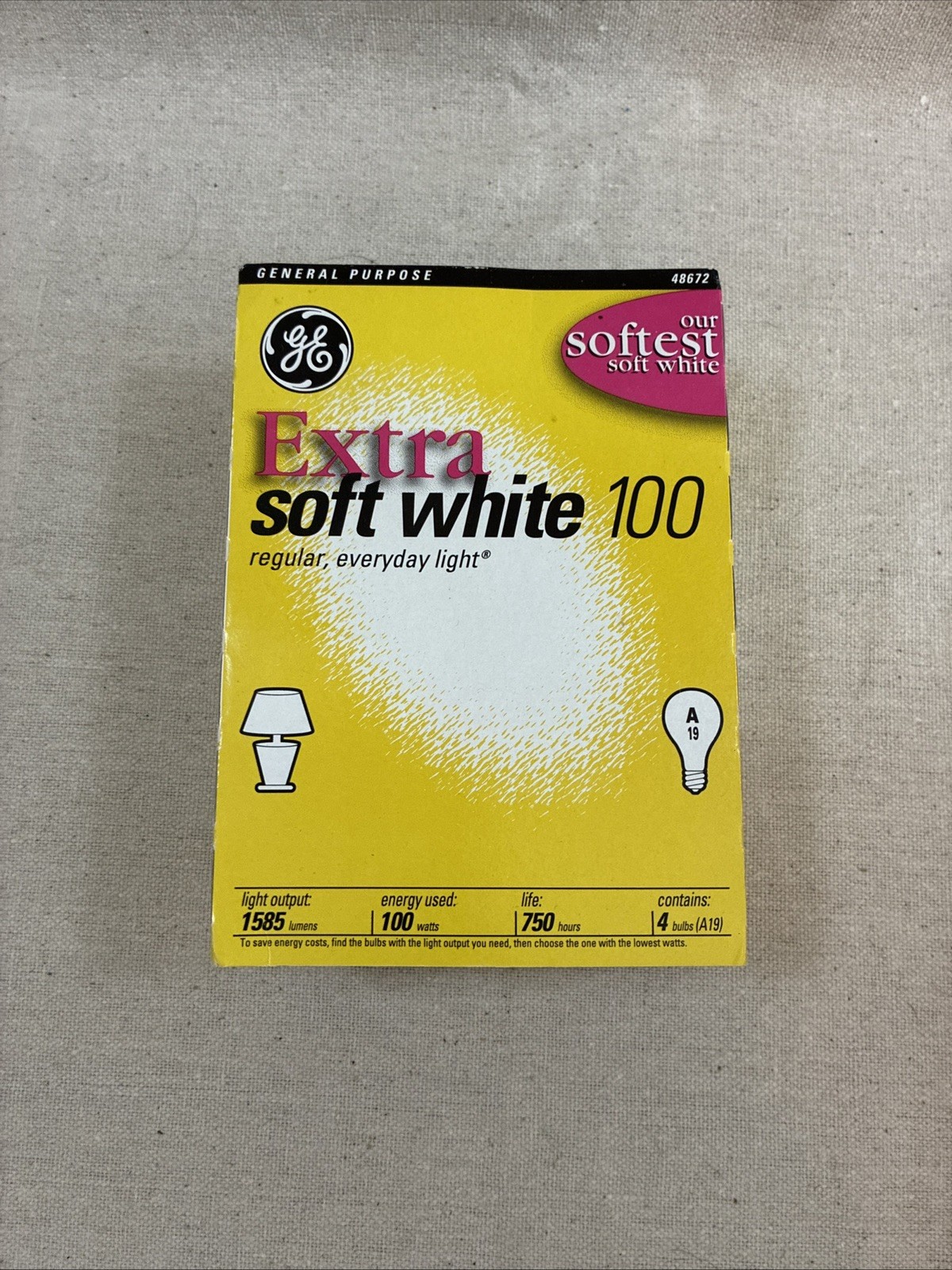 Authentic Vintage NOS GE Extra Soft White 100W Light Bulbs A19 4 pack