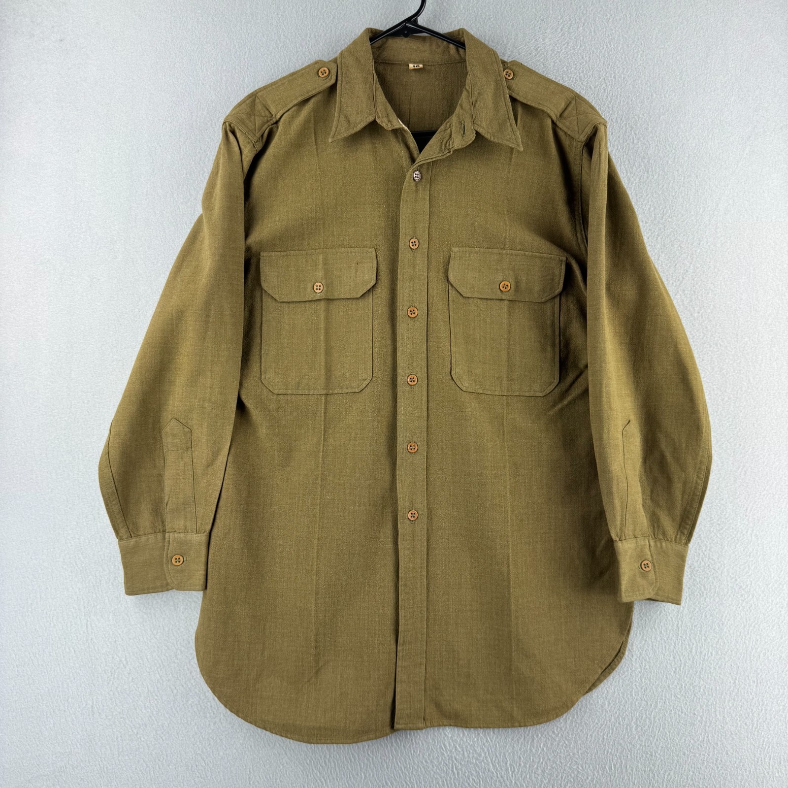 Vintage 40s WWII Field Shirt Mens 16 / 33 OD Wool Button Up 
