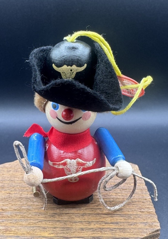 Steinbach Erzebirge Cowboy Lasso Folk Art German Wood Christmas Ornament in Box