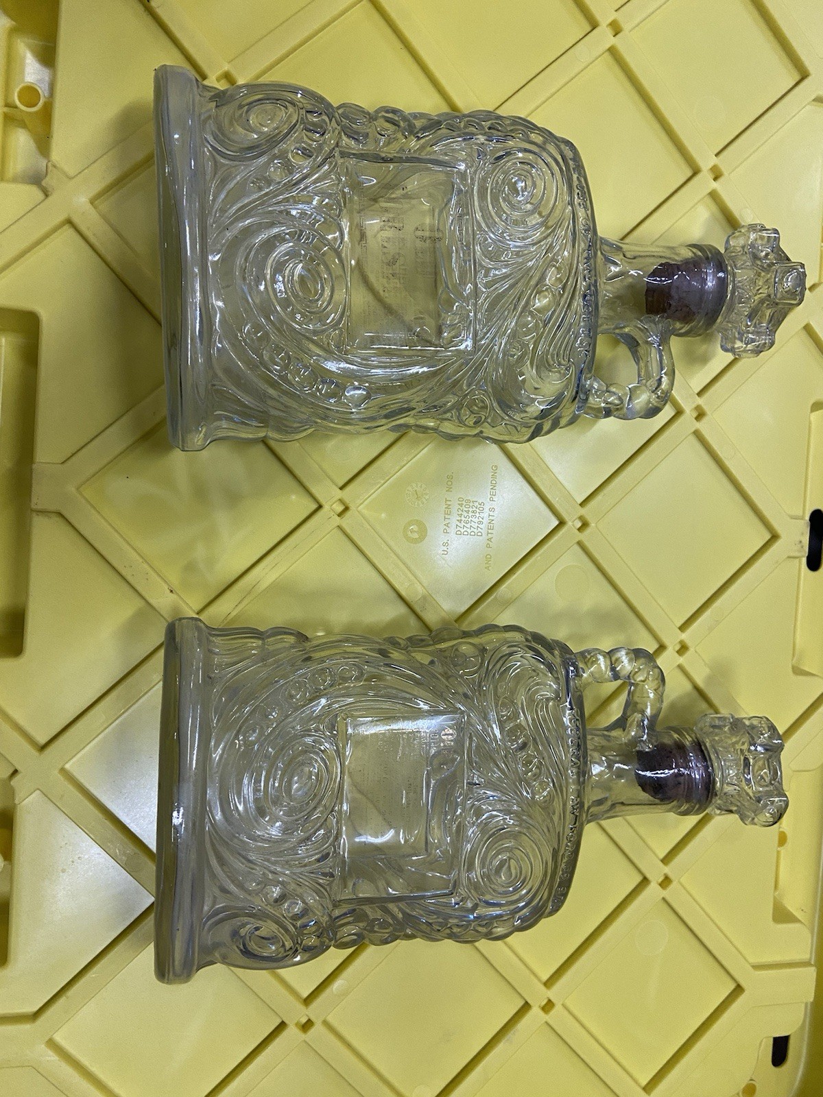 VTG Old Forester KY Whiskey Bottle Decanter Kimble Glass Co Embossed Swirls Pair