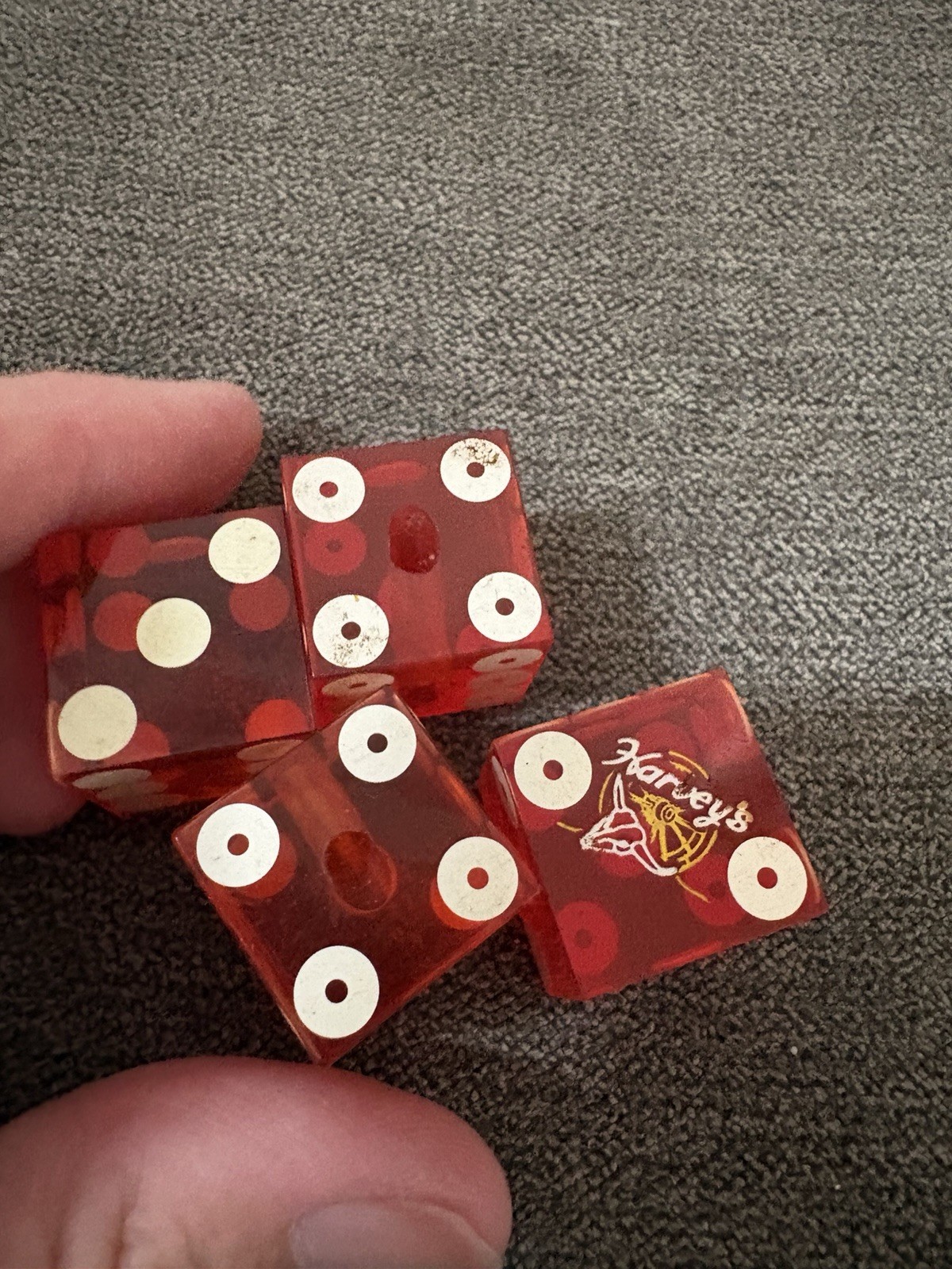 Vtg 4 Red Bakelite ? Dice Harveys Casino