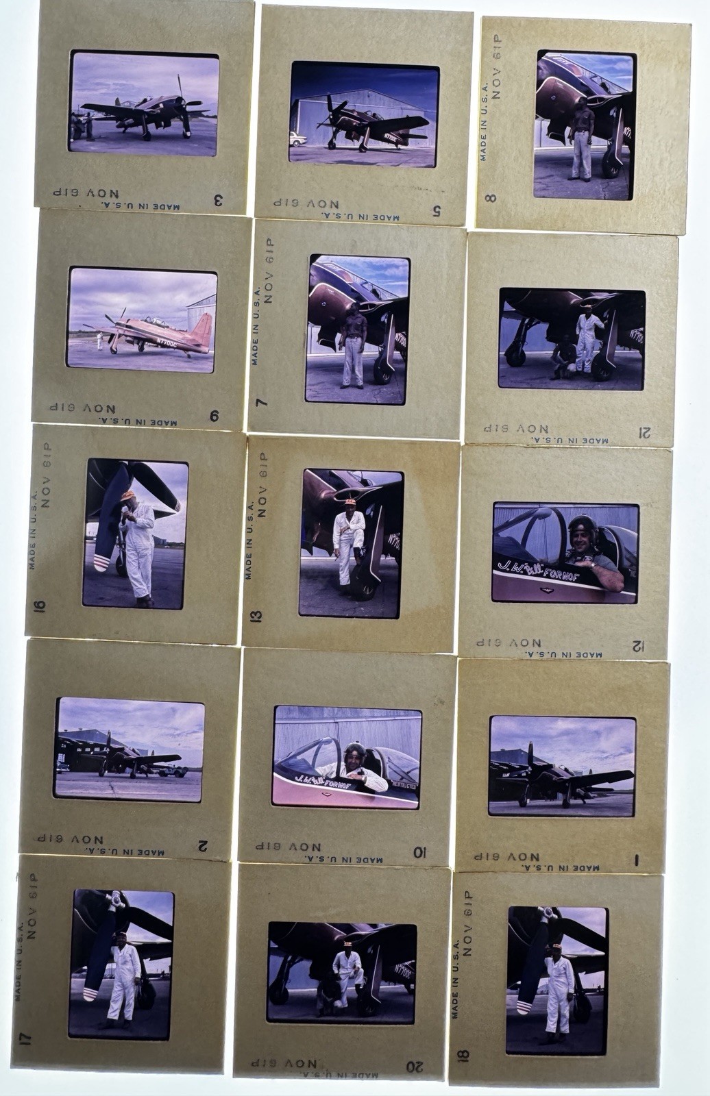 15 Vintage 1961 Kodachrome Slides Grumman F8F Bearcat N7700C Bill Fornof Aviator