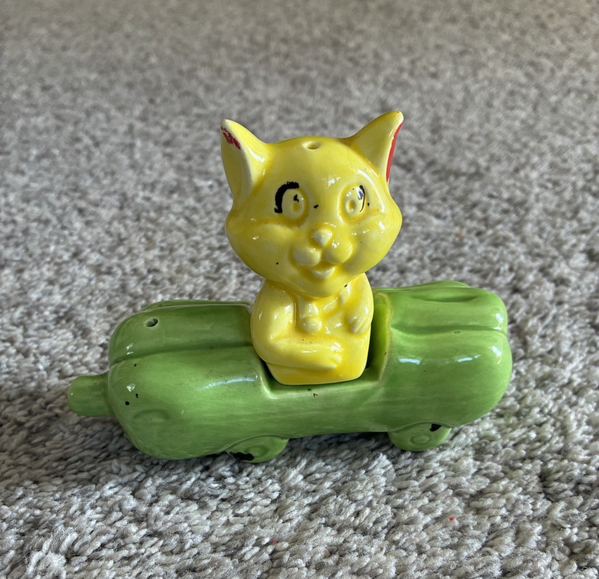 Vtg 50\'s Cat In A Cucumber Car Salt Pepper Shakers Anthropomorphic Made in Japan Vtg 50\'s Cat In A Cucumber Car Salt Pepper Shakers Anthropomorphic Made in Japan
