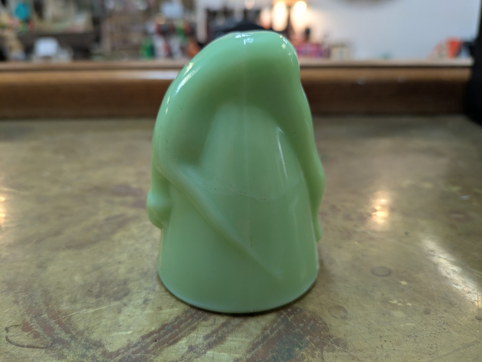 Vintage McKee Bottoms Up Shot Glass Cup JADEITE GREEN UV Uranium Pat 77725