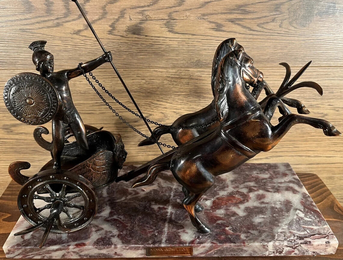 Vintage Bronze ARMA ACHILEOS K.T. - Achilles Holding Shield & Spear on Chariot