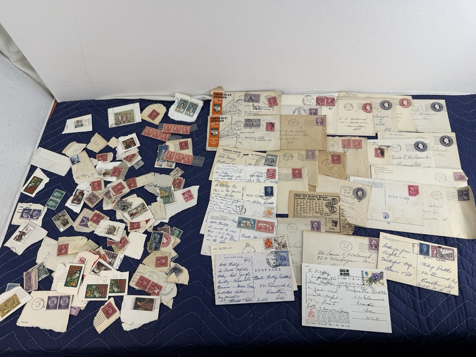 Vintage Lot 1920s-50’s philatelic Stamps & Hand Written Postcards NY Chicago