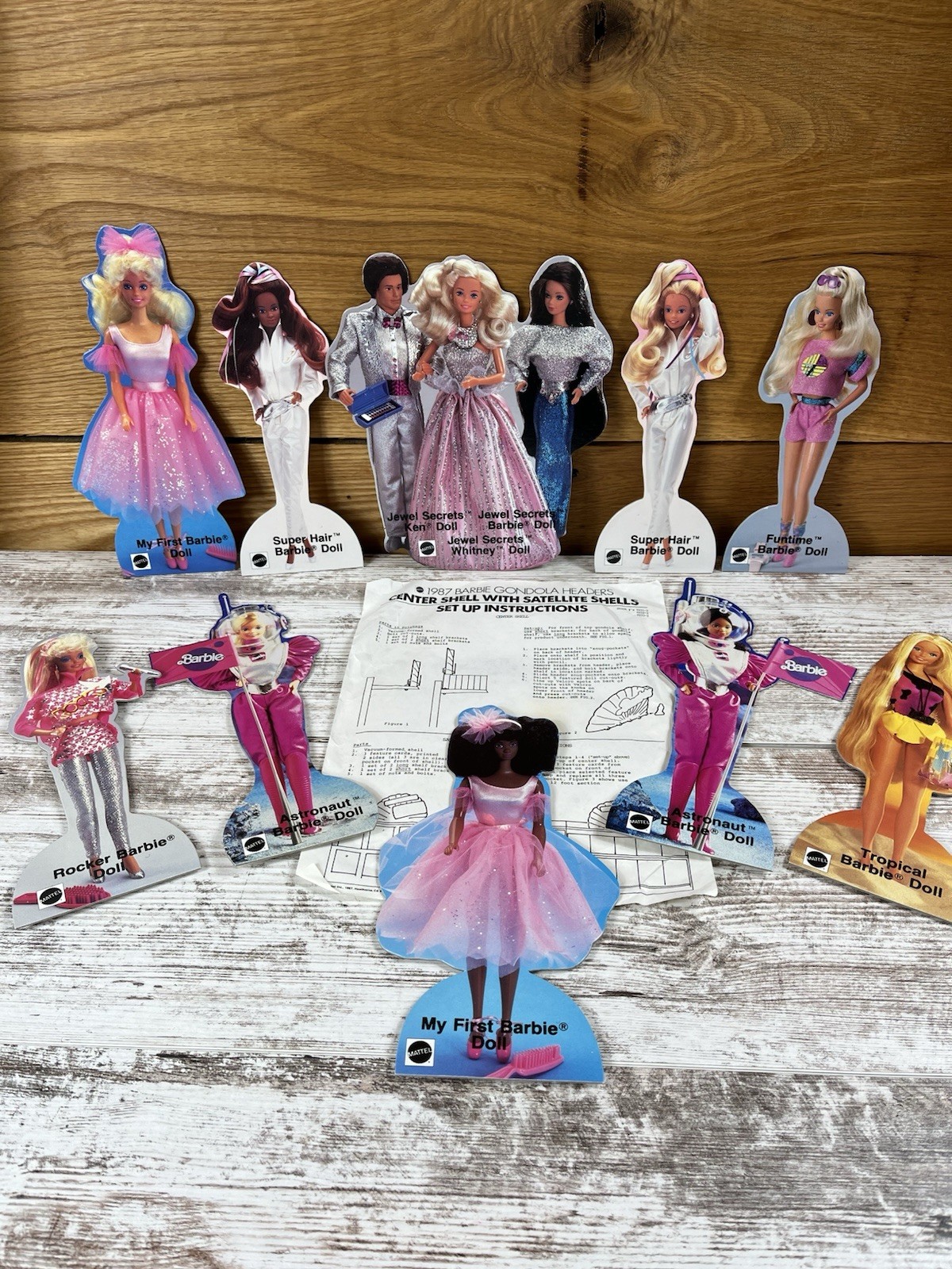 RARE Vtg 1987 Mattel Barbie Store Display Gondola Header 10 Cutouts NOS Set