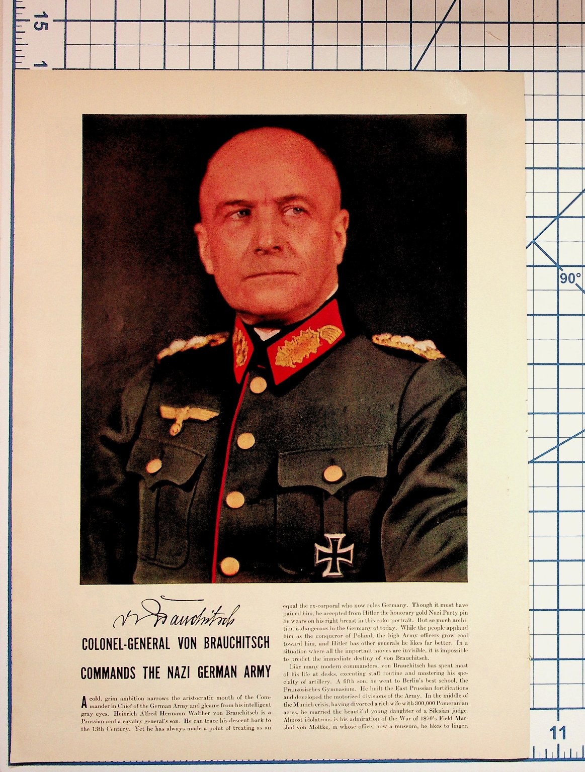 Walther von Brauchitsch WWII Nazi German Army Magazine Article Portrait 1940s