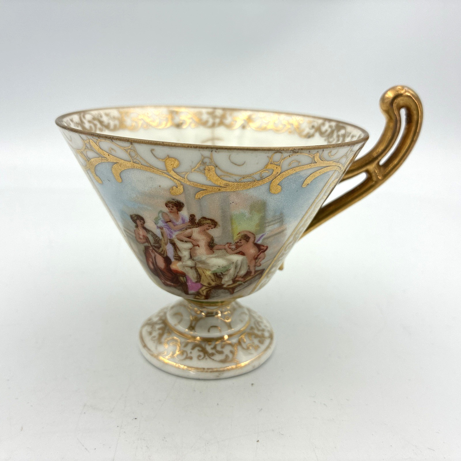 Antique Austrian Royal Vienna Attributed Porcelain Footed Cup Hand Painted Tea