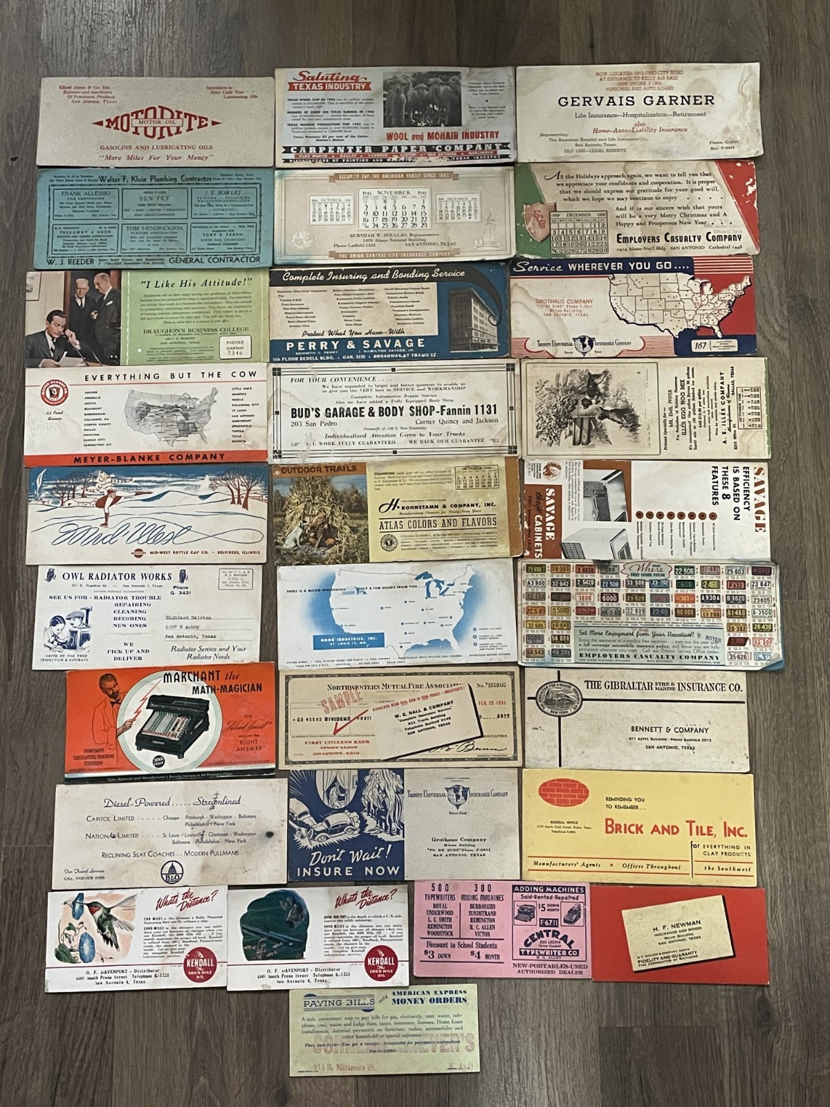 Collection of 29 Ink Blotters Different Brands Mostly San Antonio Texas
