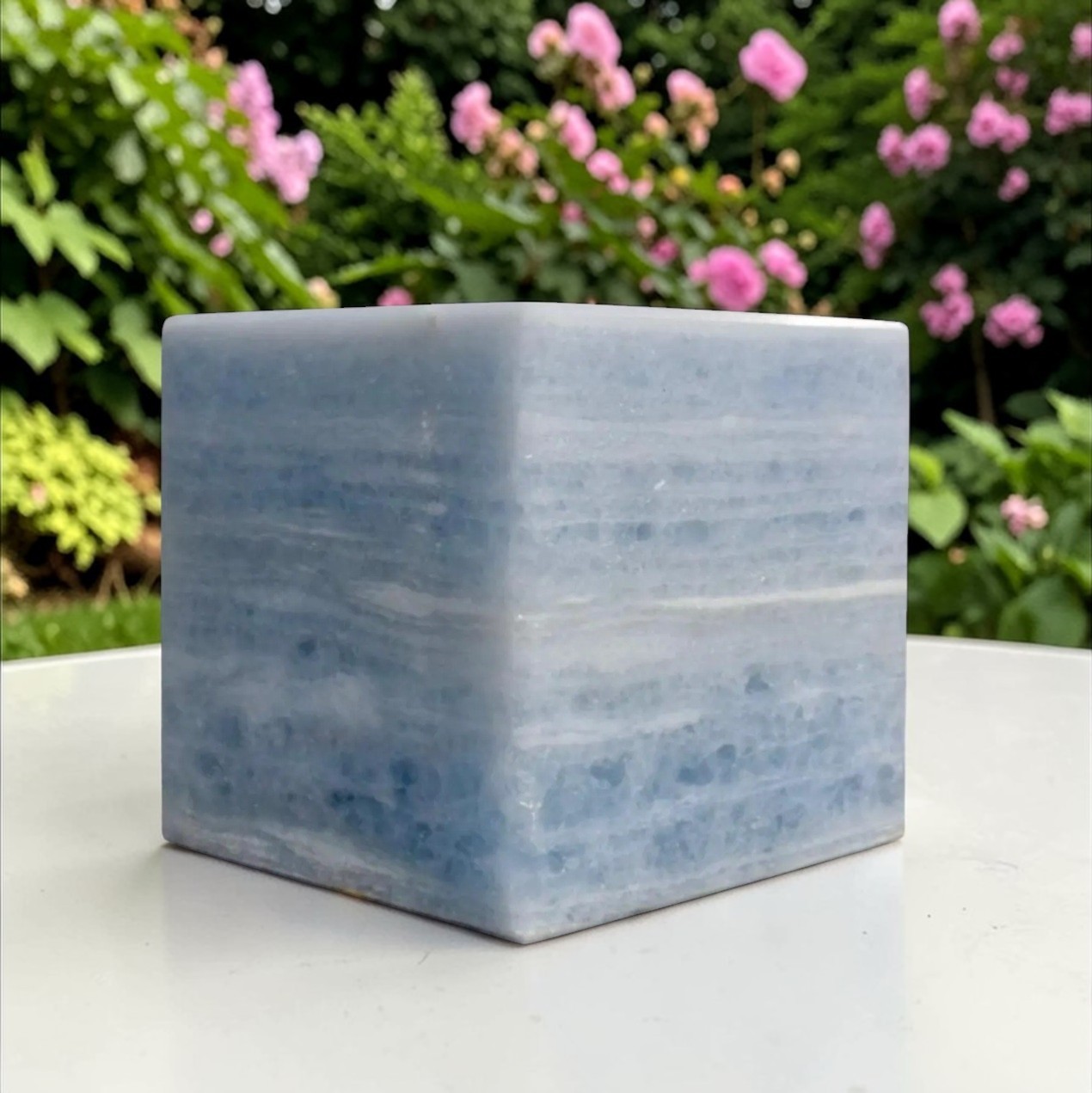 Large 75MM Blue Calcite Crystal Cube Natural Polished Gemstone Square Cube Gift