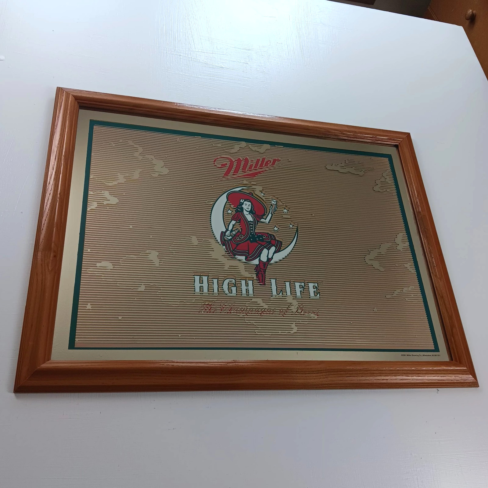 Large Miller High Life Beer Girl on Moon Rare Mirror Sign Woman Lady Milwaukee