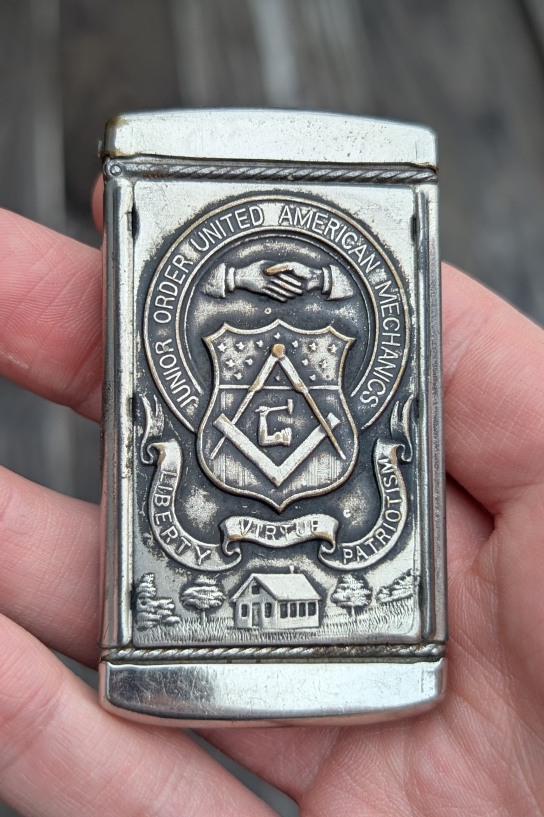 Antique 1904 Match Safe. Junior Order United American Mechanics. Jr. O.U.A.M.