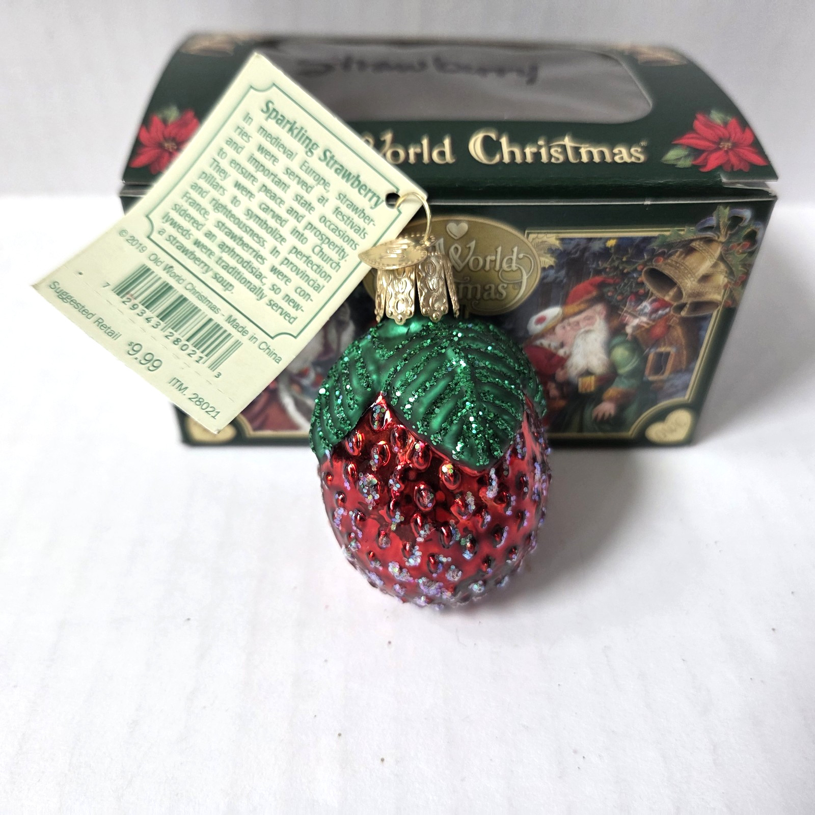 Old World Christmas Sparkling Red Strawberry Glass Blown Tree Ornament with Box