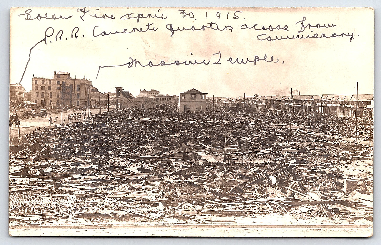 COLON PANAMA CITY BUILDINGS FIRE DAMAGE VINTAGE REAL PHOTO POSTCARD 1915