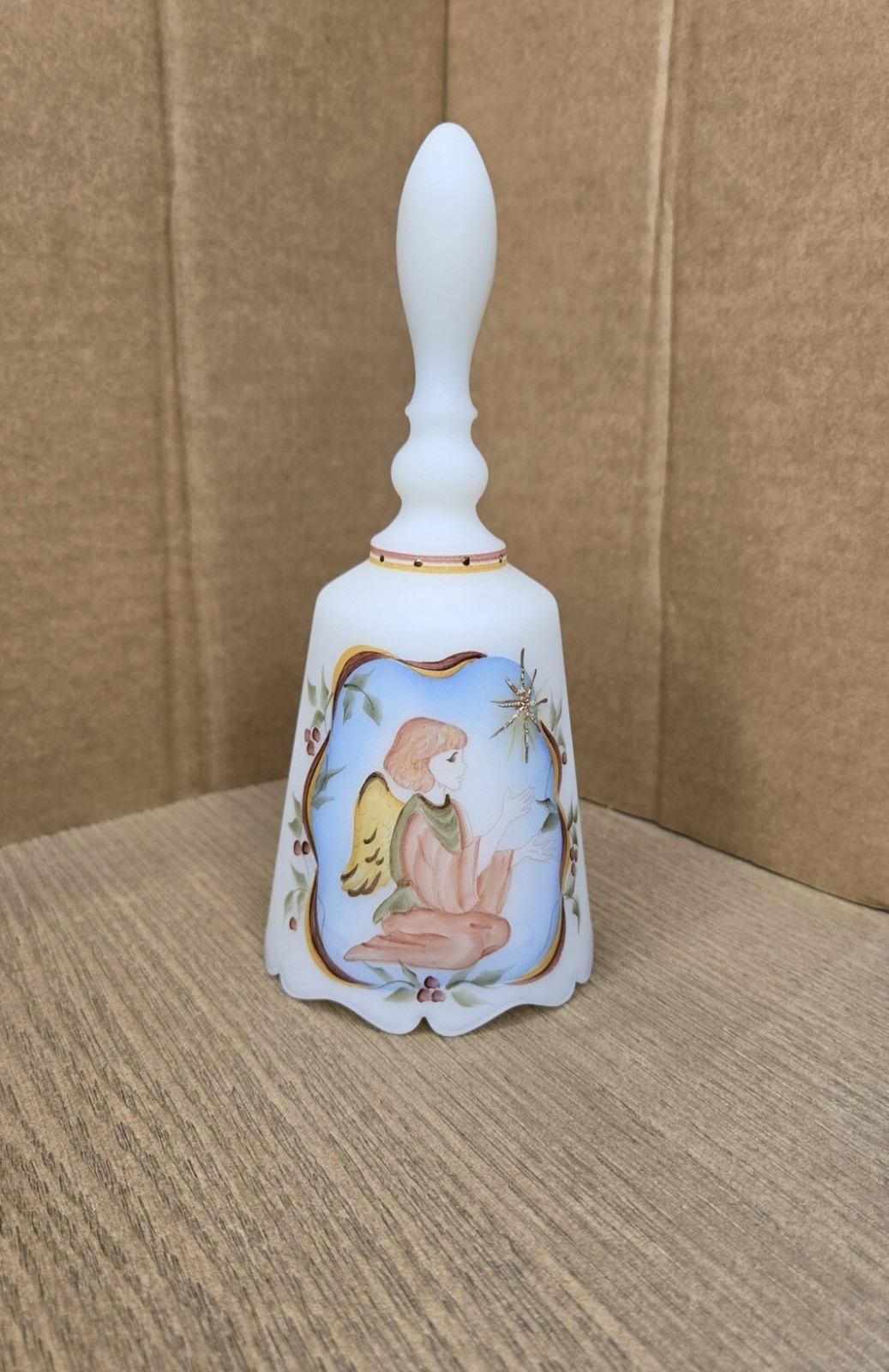 Vintage 1997 Fenton Ivory Satin Christmas Angel Bell Limited Editon