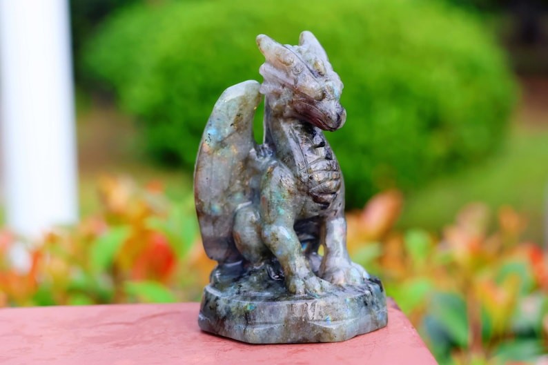 3.7\'\' Natural Hand Carved Labradorite Dragon Quartz crystal decor heal gift 1pc
