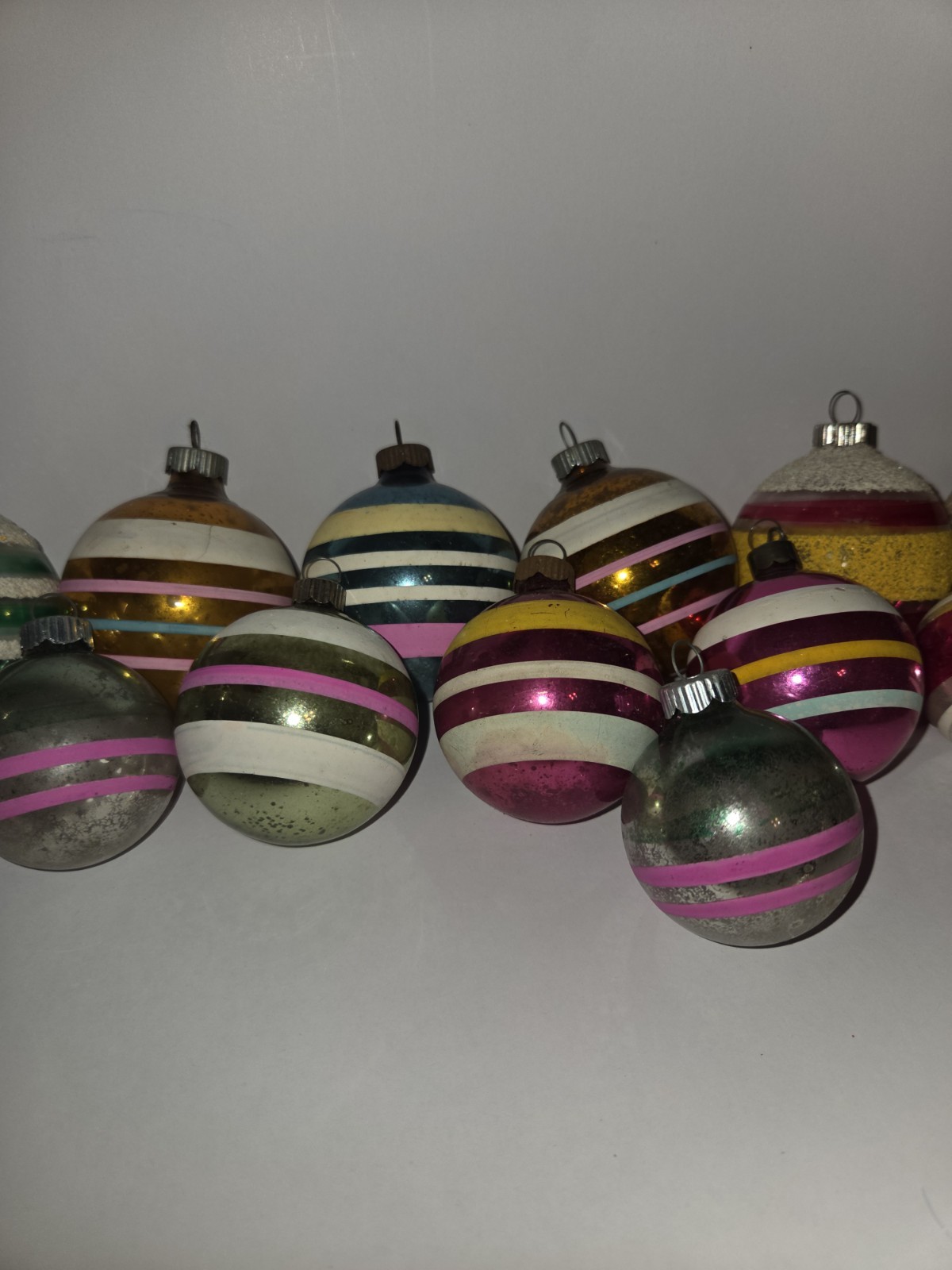 Vintage Shiny Brite Glass Christmas Ornaments 14 Pc Striped (3 Sizes)