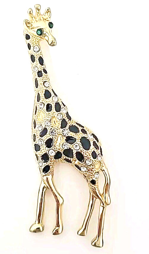 Giraffe Standing HUGE 3 1/2” Gold Tone Rhinestone Sparkle Brooch Pin Jewelry lot