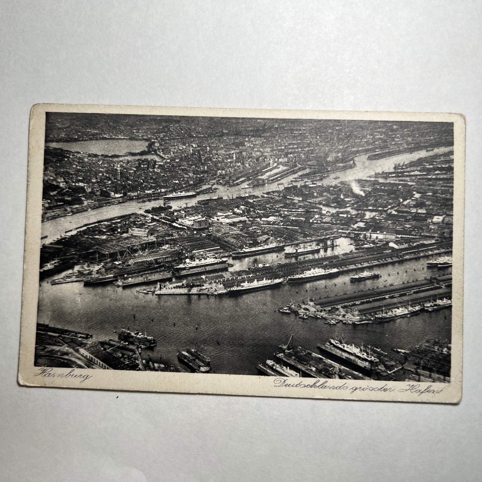 1935 RPPC Postcard Hamburg  Aerial Harbor Port Ship Luftbild Photo Germany ANTQ