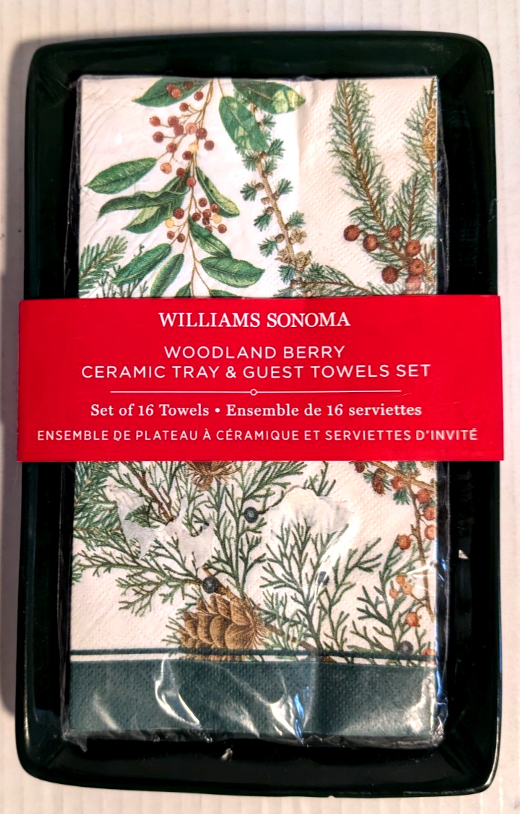Williams Sonoma Guest Towels & Ceramic Tray Set Woodland Berry - 16 Paper Towels