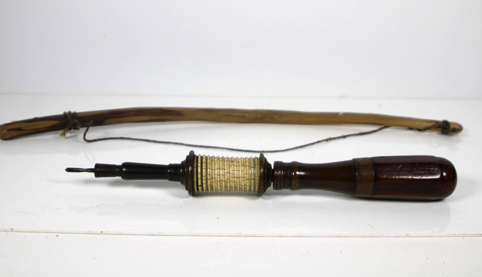 Rare Antique 1860's Erlandsen Piano Bow Drill w/Ivory Pulley and Rosewood W/Bow