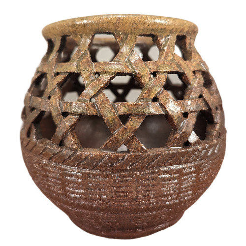 Style of Kitaoji Rosanjin Vintage Japanese Ceramic Studio Pottery Basket Vase