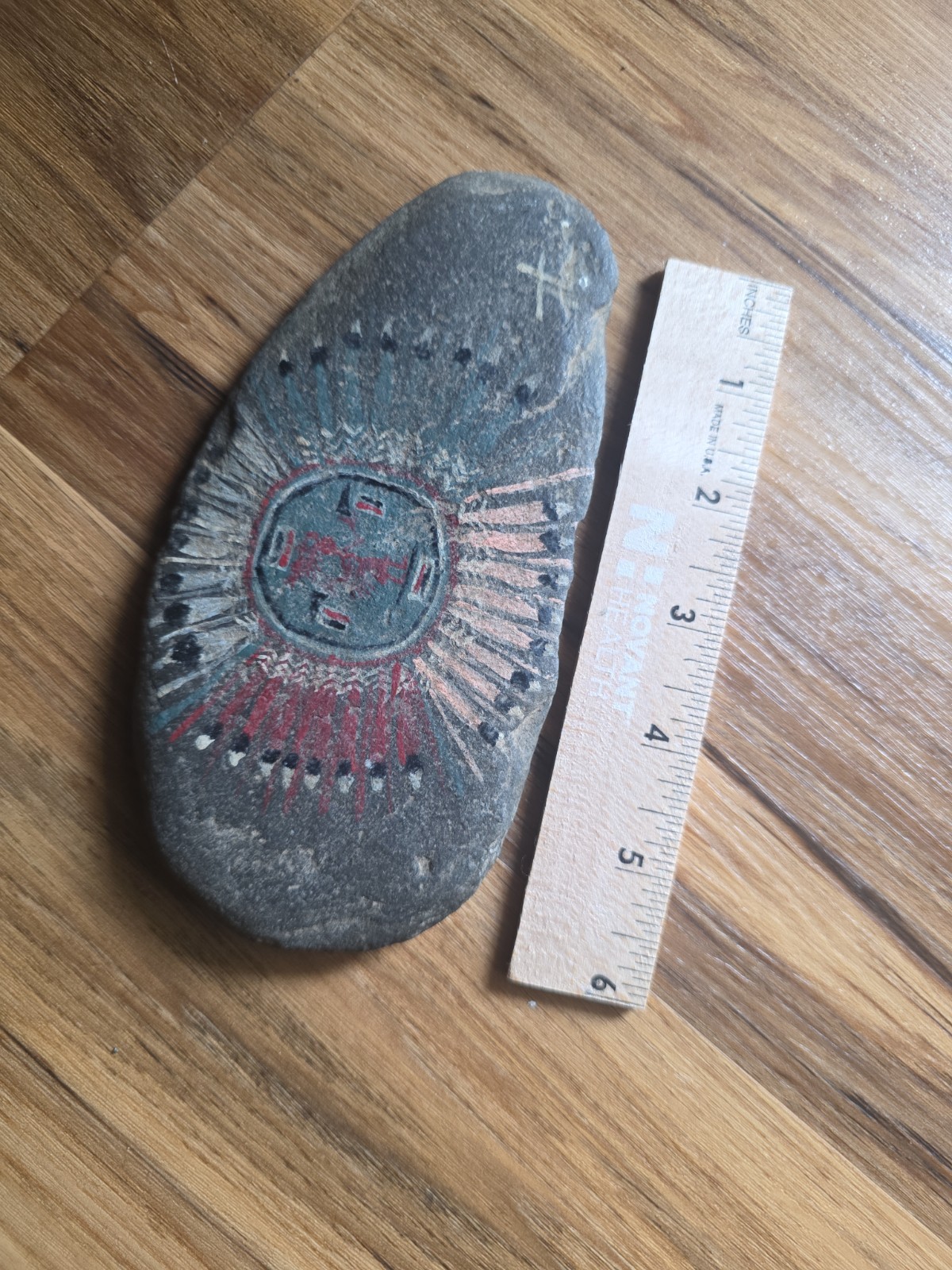 Signed Native American Hand Painted On Stone Slab 6 x 4