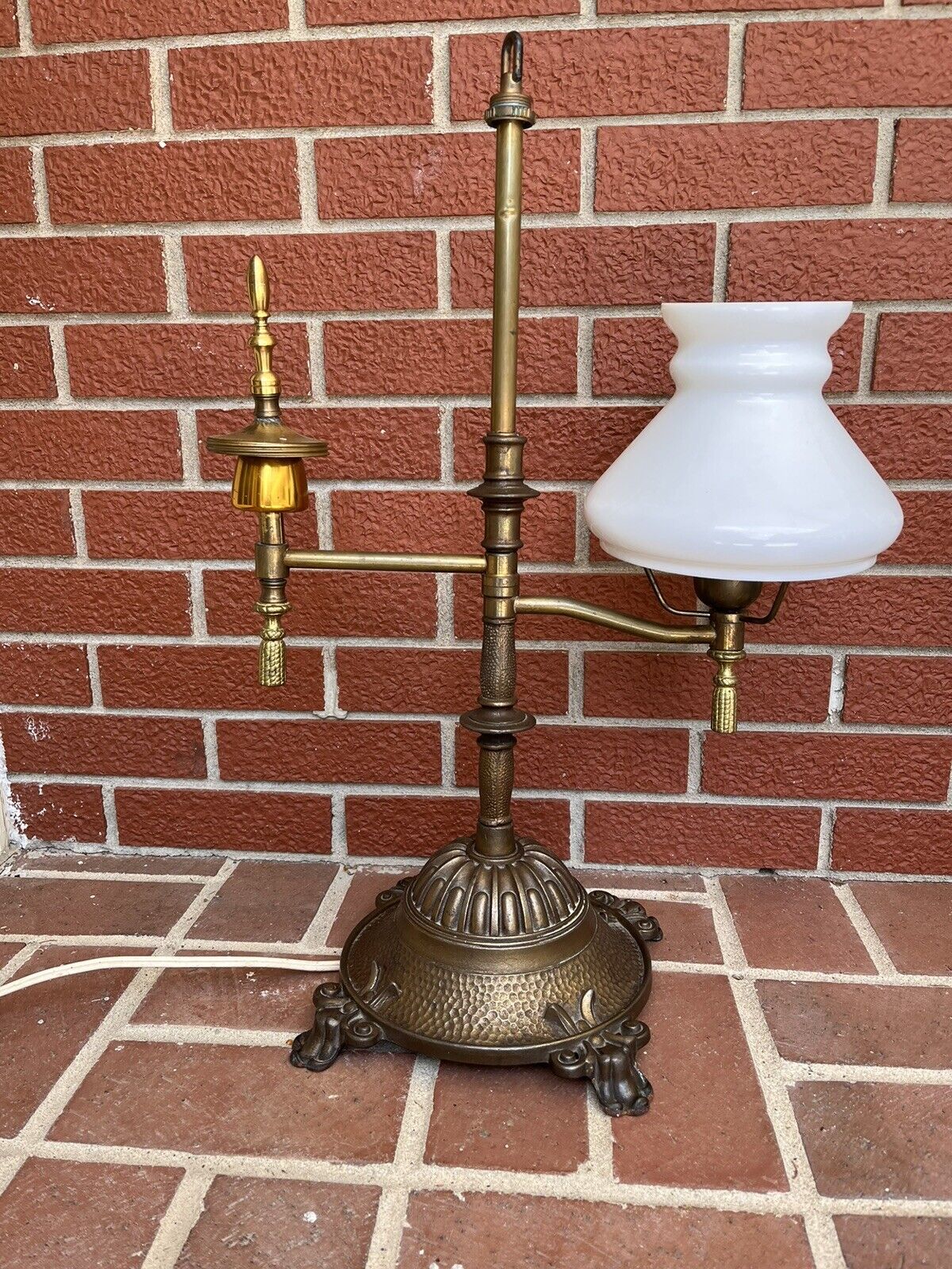 Vintage Student Arm Desk Table Lamp Very Heavy Brass