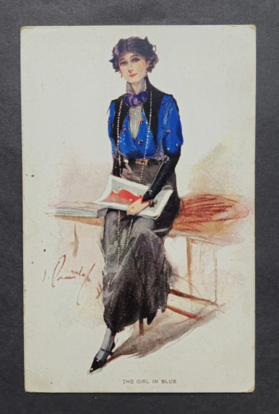 ANTIQUE BARRIBAL POSTCARD - POST CARD - THE GIRL IN BLUE - C1910's VALENTINE