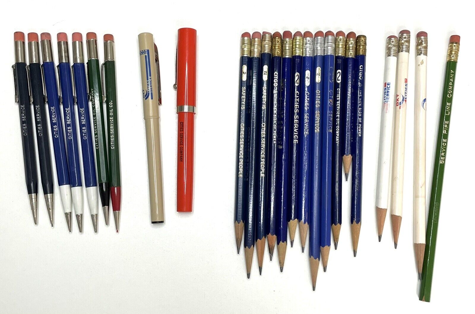 Vintage Citgo Cities Services Durolite Mechanical & Wooden Pencil Pen Lot of 25