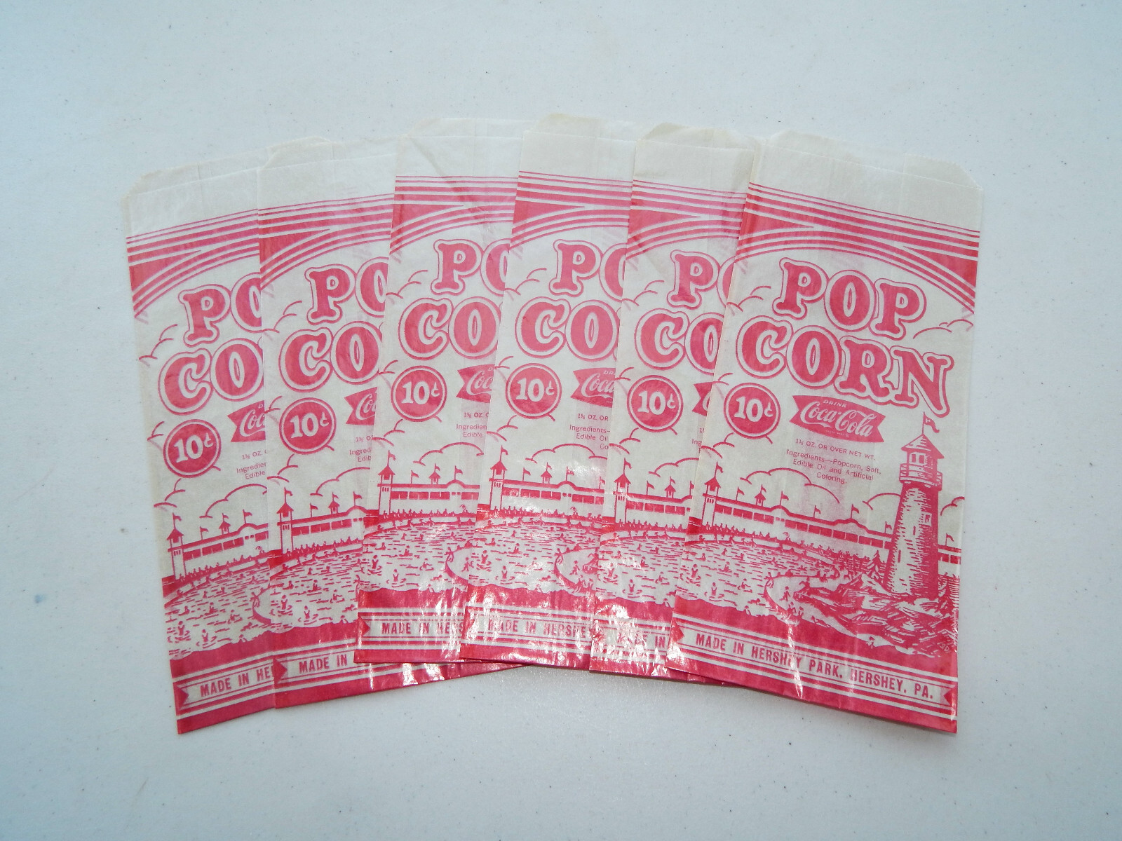 Lot of 6 Vintage Coca Cola Popcorn Bags Made in Hershey, PA 